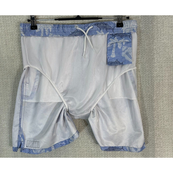 Vineyard Vines Swim Trunks Mens XL Blue Fish Tropical Actual 32X6 Stretch Lined - Picture 4 of 10